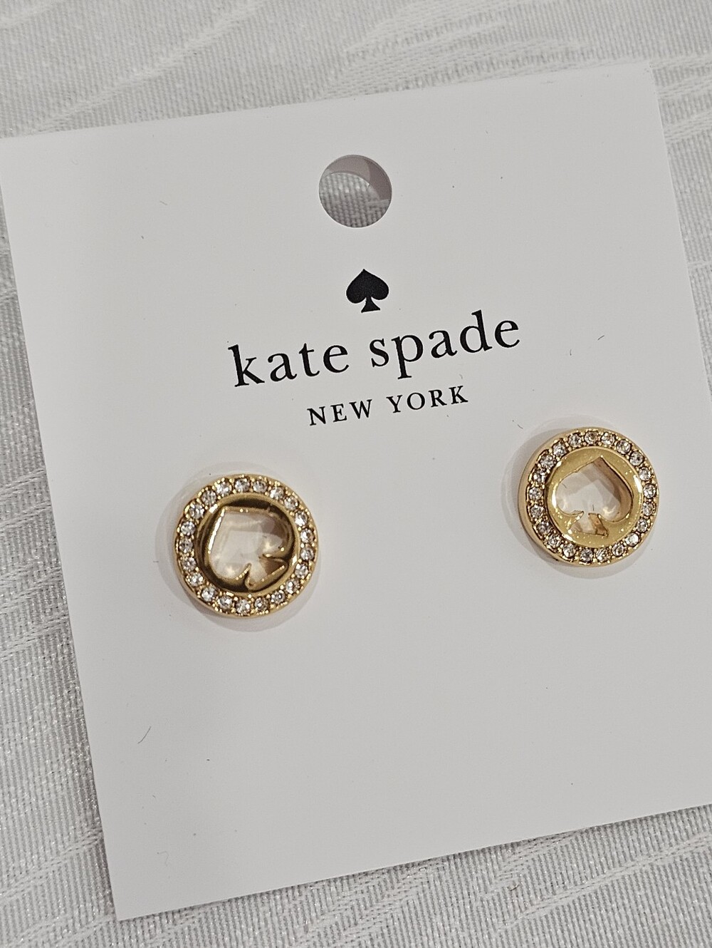 kate spade Yellow Gold Spot the Spade Crystal Heart Halo Stud Earrings
